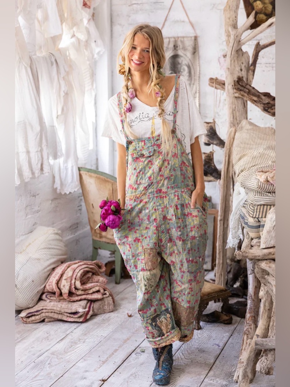 MAGNOLIA PEARL LOVE RARE CHERRY BLOSSOM OVERALLS OS